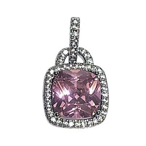 3.50ct Pink Ice Solitaire Cushion Sterling Silver Pendant